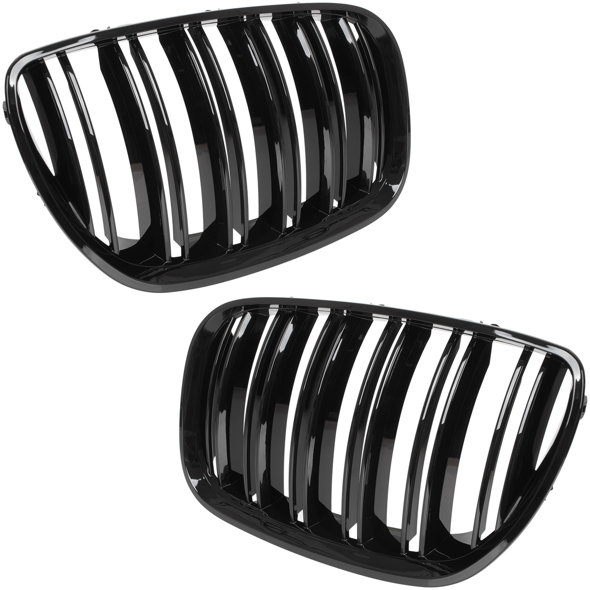 BMW X5 E53 FL 04-06 atrapy między reflektory (nerki) lewa + prawa kpl. DOUBLE SLAT GLOSSY BLACK