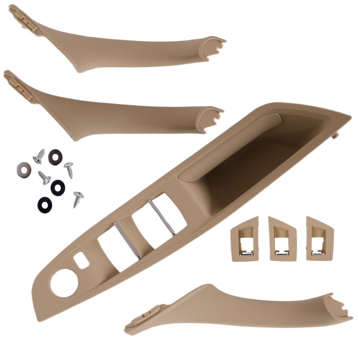 BMW 5 F10 F11 09-17 zestaw uchwytów wewnętrznych drzwi przednich i tylnych 7 szt. KPL BEŻOWE (bez el. skł. lusterek)