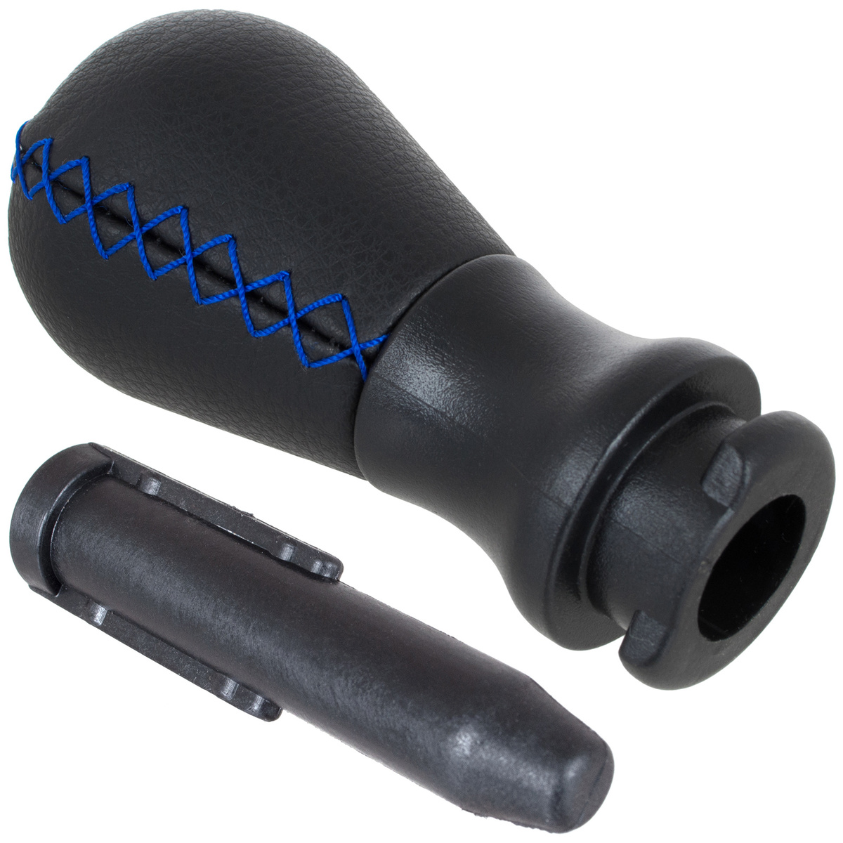 Peugeot 306 gałka zmiany biegów CZARNA SKÓRA + NIEBIESKA NITKA 5 BIEGÓW + adapter / przejściówka dźwigni drążka gałki zmiany biegów 2 szt. KPL