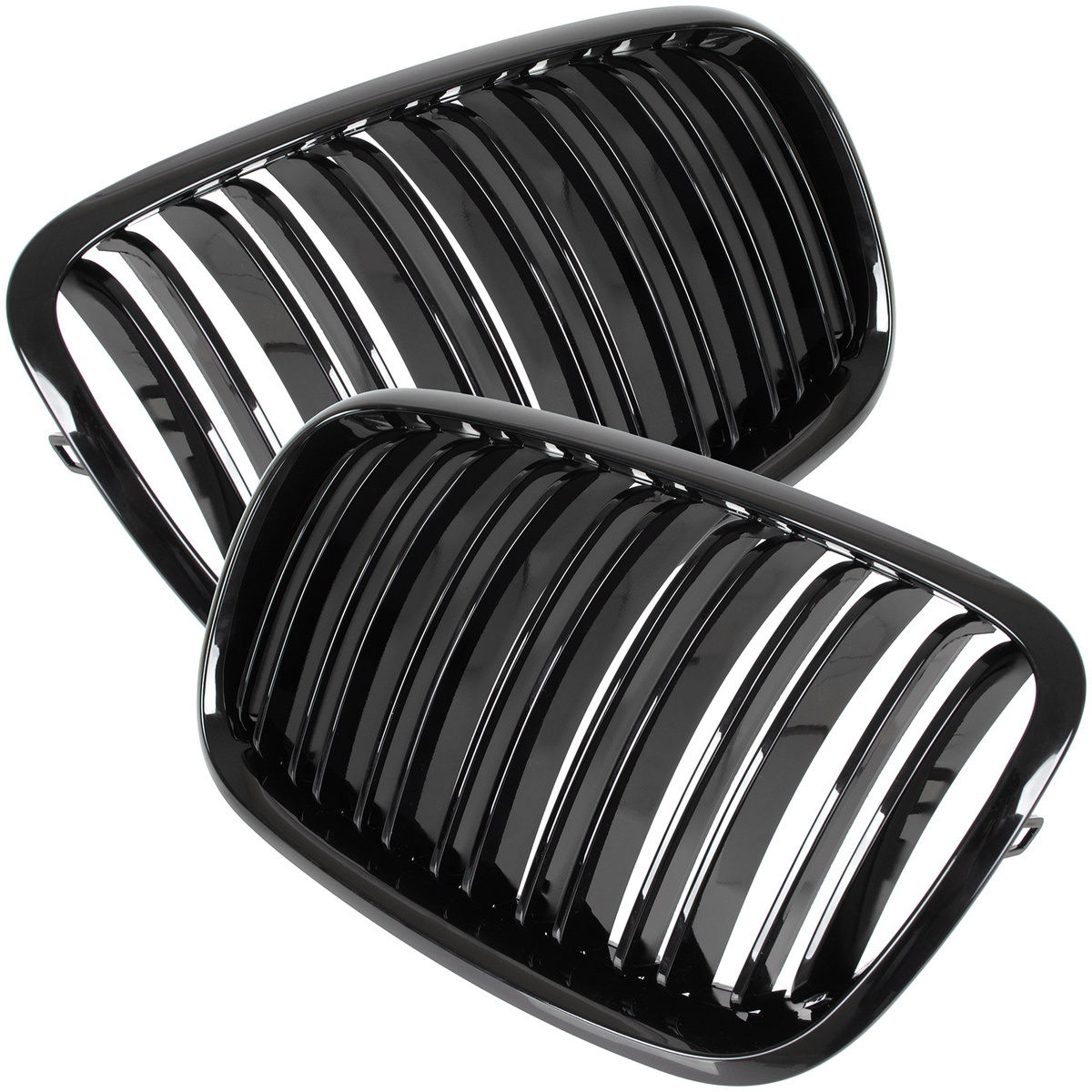 BMW X5 E70 06-13 atrapy między reflektory (nerki) lewa + prawa kpl. BLACK GLOSSY DOUBLE BAR