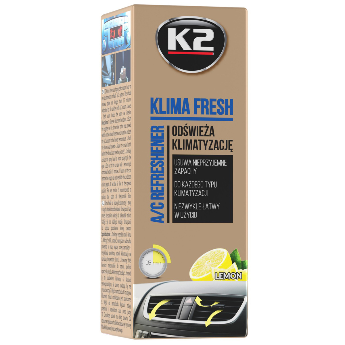 Spray do odświeżania klimatyzacji K2 KLIMA FRESH LEMON 150ml granat K222