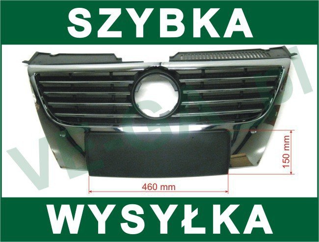 VW Passat B6 05-10 atrapa między reflektory (grill) WĄSKA TABLICA REJESTRACYJNA