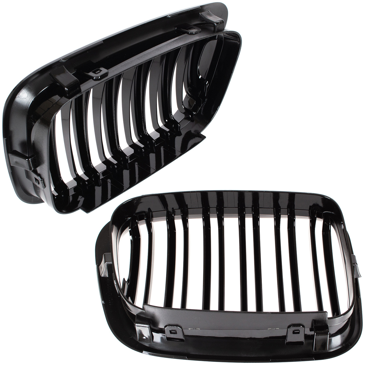BMW 3 E46 97-01 SEDAN / KOMBI atrapy między reflektory (nerki) lewa + prawa kpl. BLACK GLOSSY DOUBLE BAR
