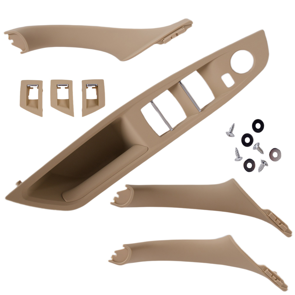 BMW 5 F10 F11 09-17 zestaw uchwytów wewnętrznych drzwi przednich i tylnych 7 szt. KPL BEŻOWE (bez el. skł. lusterek)