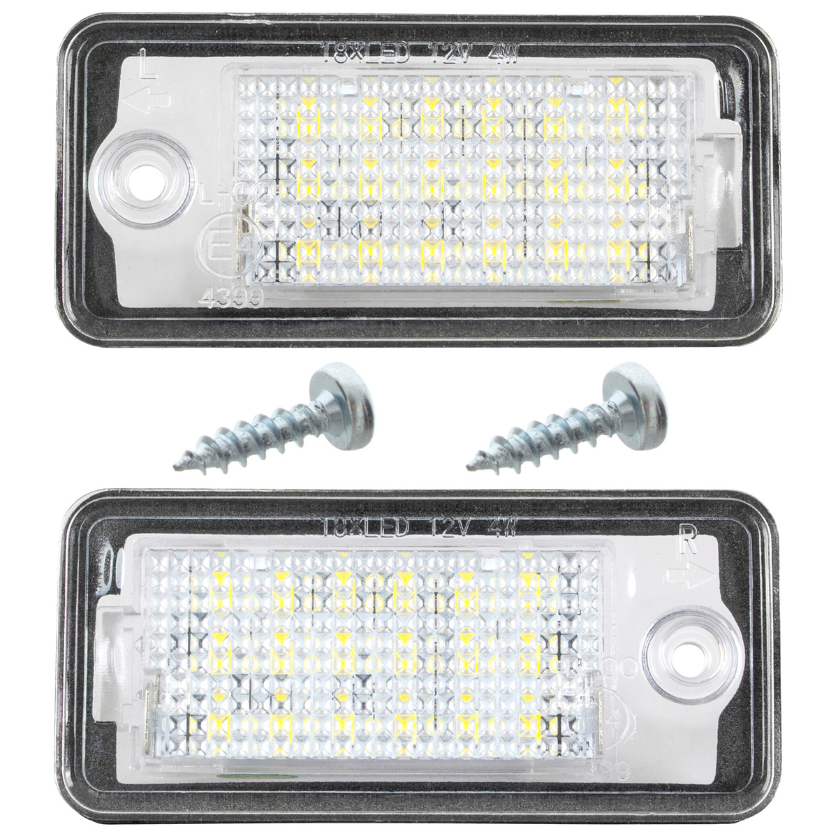 Audi A3 A4 A6 A8 Q7 lampki podświetlenia tablicy rejestracyjnej LED 2 szt. kpl. + 2x WKRĘT