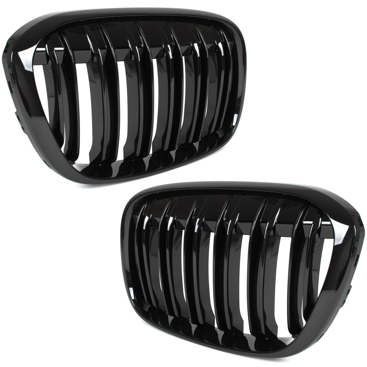BMW X1 F48 15-19 atrapy między reflektory (nerki) lewa + prawa kpl. BLACK GLOSSY DOUBLE BAR