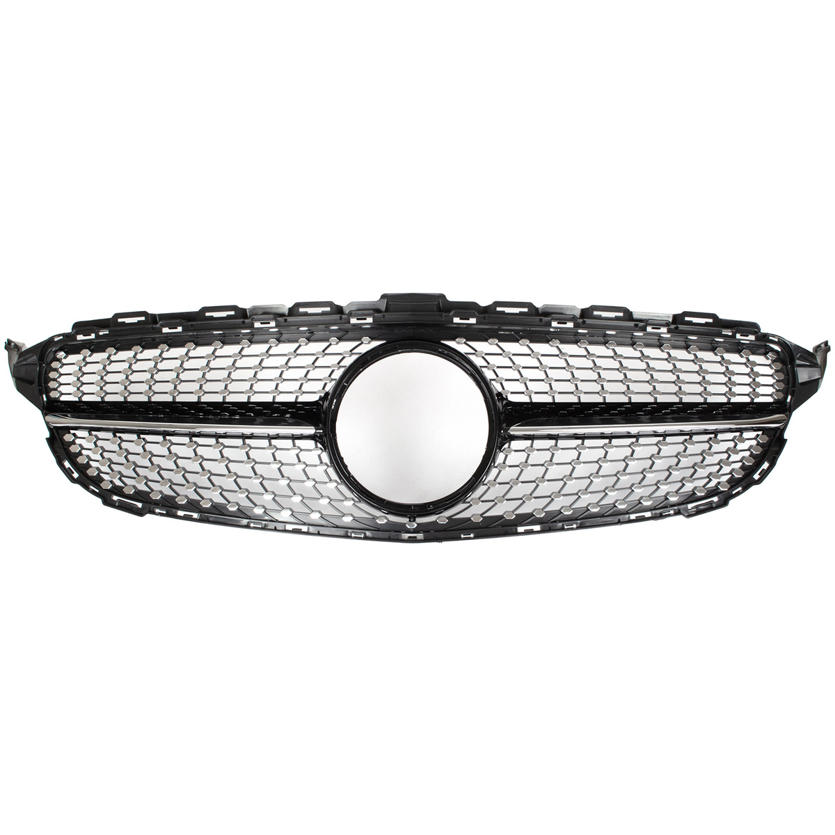 Mercedes C KLASA W205 14-18 atrapa między reflektory (grill) DIAMOND PIANO BLACK + CHROM BEZ OTWORU