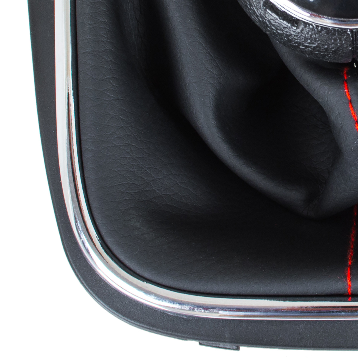 VW Touran 09-12 gałka zmiany biegów + CZARNY mieszek z CZERWONĄ nitką i ramką CHROM 6 BIEGÓW