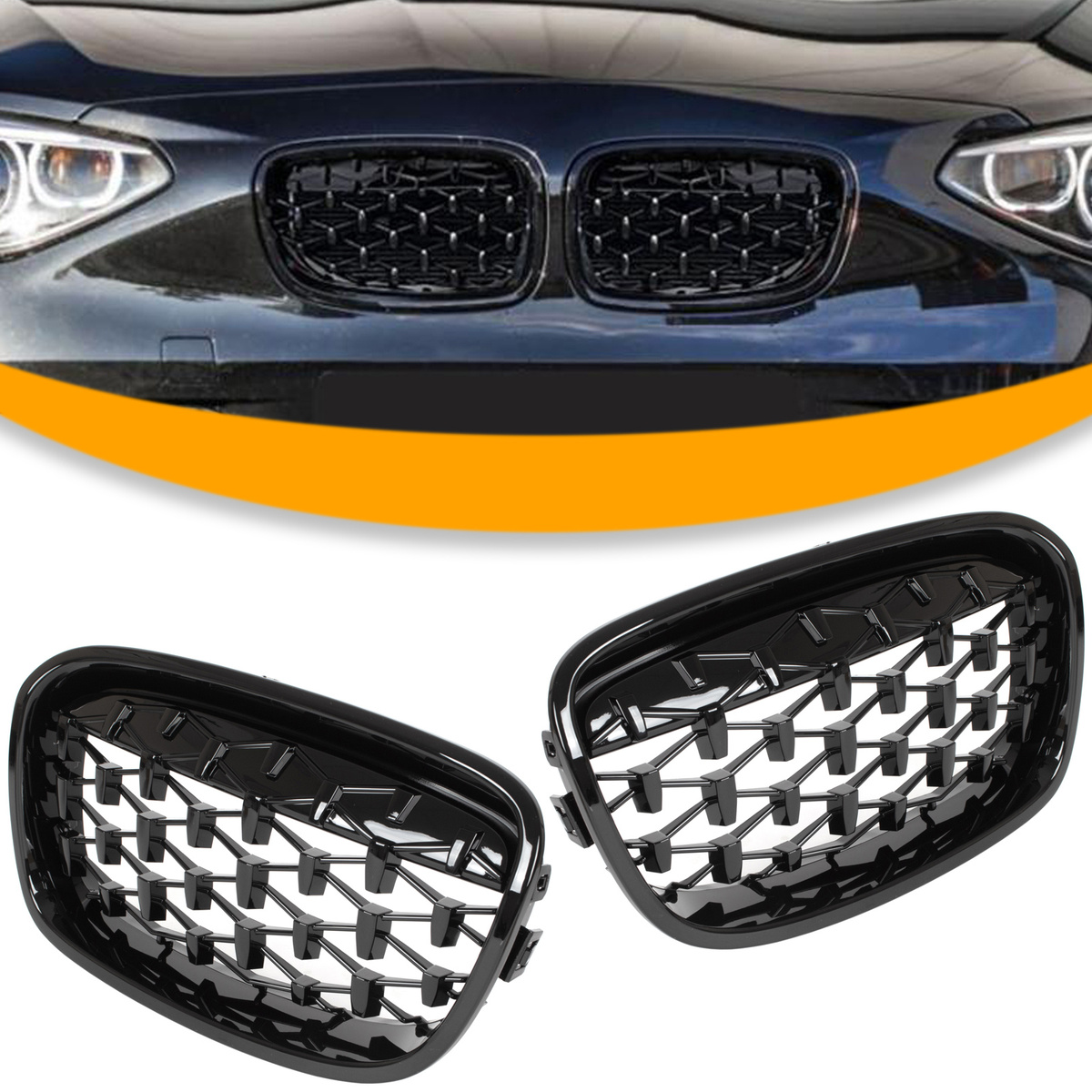 BMW 1 F20 F21 11-14 atrapy między reflektory (nerki) lewa + prawa kpl. FULL BLACK STAR
