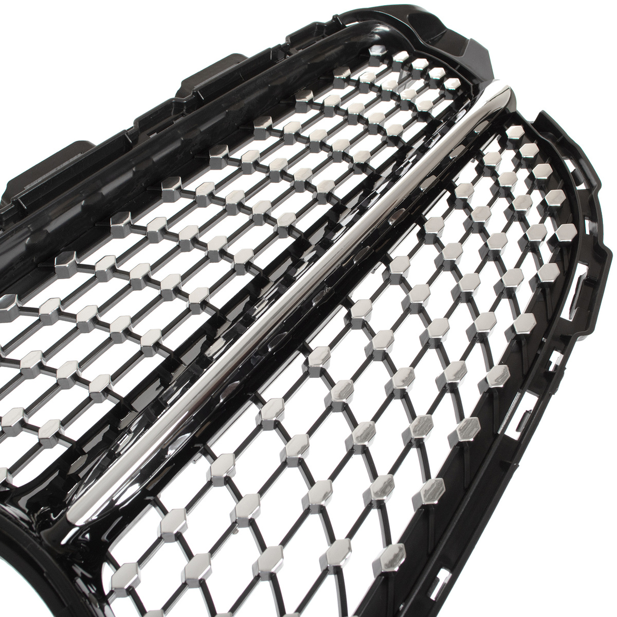 Mercedes C KLASA W205 14-18 atrapa między reflektory (grill) DIAMOND PIANO BLACK + CHROM BEZ OTWORU