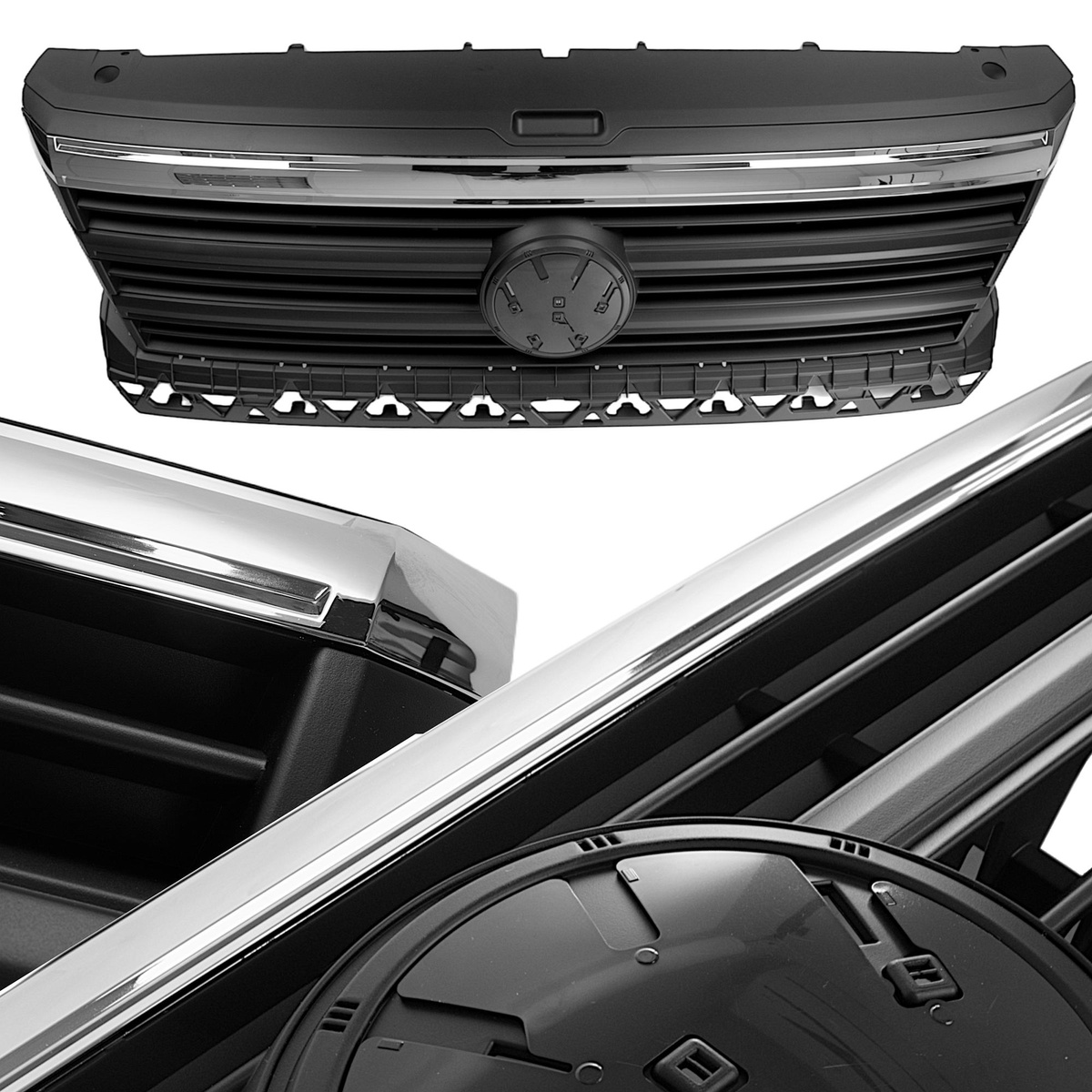 VW Crafter 2018- atrapa między reflektory (grill) CZARNA z chromowaną listwą